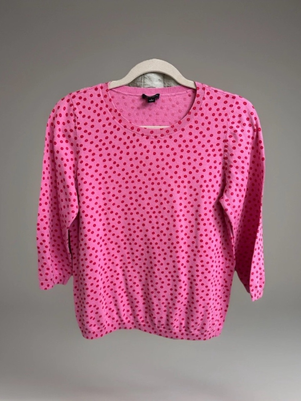 Ann Taylor Pink Polka Dot Lightweight 3/4 length sleeve Sweater- size L